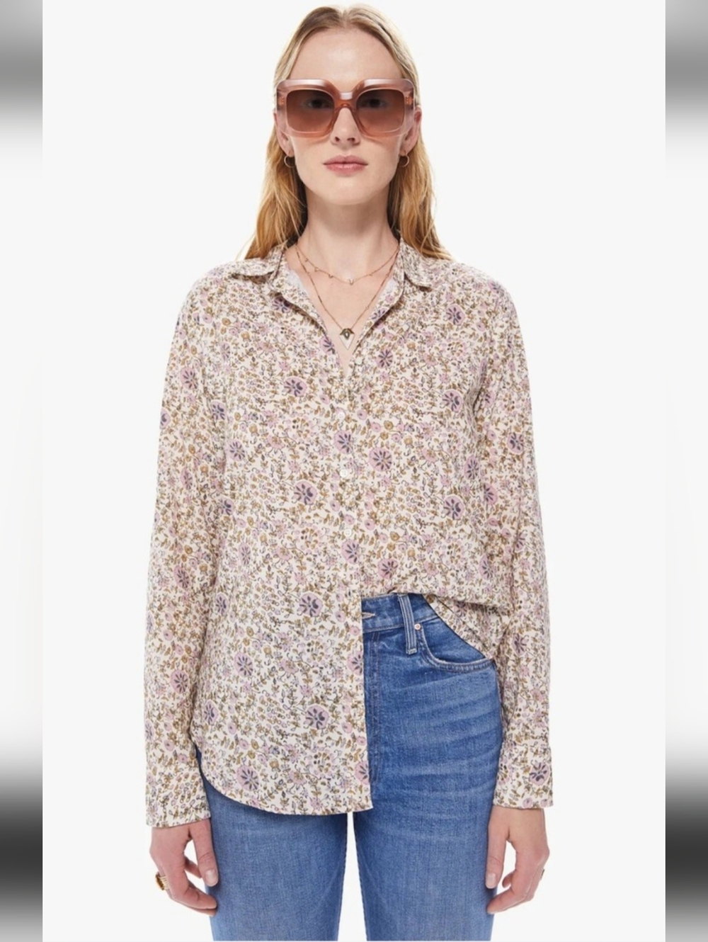 Xirena Beau Floral Button-Up Shirt in Cream and Pink XS